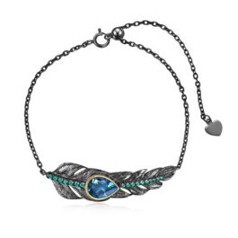 Vintage Blue Topaz Pear Cut Feather Bracelet in Sterling Silver