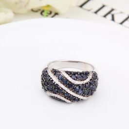 Vintage Diffusion Sapphire Round Cut Ring in Sterling Silver