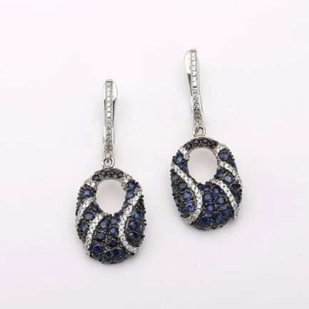 Vintage Blue Sapphire Drop Earrings in Sterling Silver - Image 2