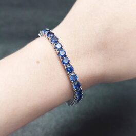 5mm Vintage Sapphire Round Cut Bracelet in Sterling Silver