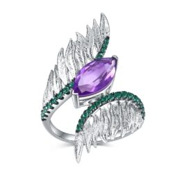 Vintage Amethyst Marquise Cut Feather Ring in Sterling Silver