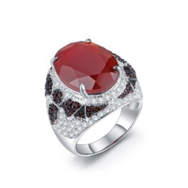 18mm Vintage Red Agate Oval Cut Ring in Sterling Silver