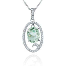 10mm Vintage Green Amethyst Oval Cut Pendants Necklace in Sterling Silver