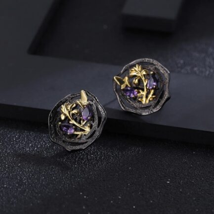 5mm Vintage Amethyst Pear Cut Stud Earrings in Sterling Silver - Image 2