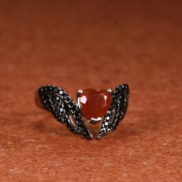 Vintage Red Agate Heart Cut Ring in Sterling Silver