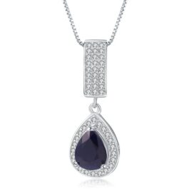 8mm Vintage Sapphire Pear Cut Pendants Necklace in Sterling Silver