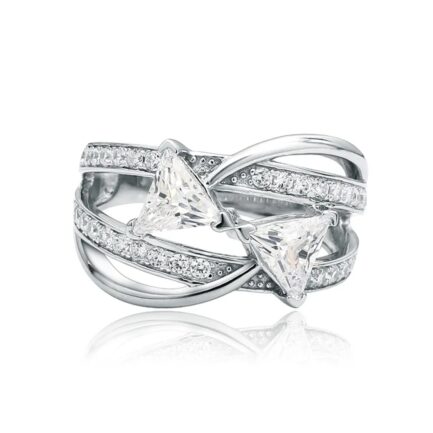 7mm White Cubic Zirconia Trillion Cut Ring in Sterling Silver - Image 4