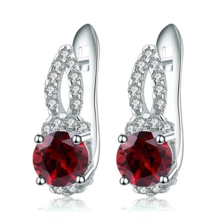 6mm Vintage Red Garnet Round Cut Drop Earrings in Sterling Silver