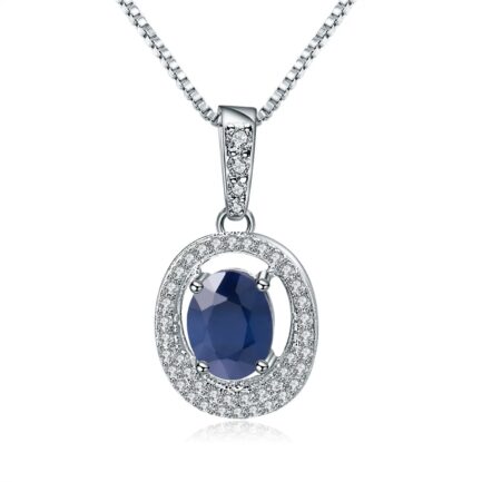 10mm Vintage Sapphire Oval Cut Pendants Necklace in Sterling Silver