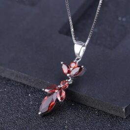 10mm Vintage Red Garnet Marquise Cut Pendants Necklace in Sterling Silver