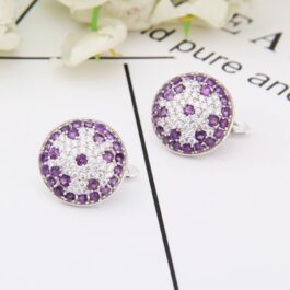 Vintage Amethyst Round Cut Stud Earrings in Sterling Silver