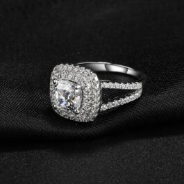 7mm White Cubic Zirconia Cushion Cut Ring in Sterling Silver