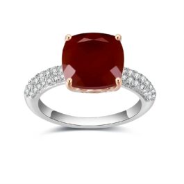 Vintage Red Agate Cushion Cut Ring in Sterling Silver