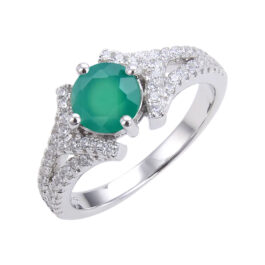 Vintage Emerald Round Cut Ring in Sterling Silver