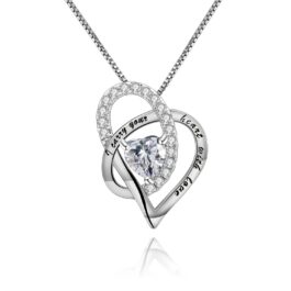 7mm White Cubic Zirconia Heart Cut Pendants Necklace in Sterling Silver