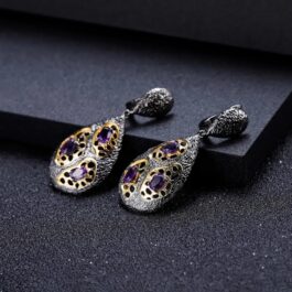 5mm Vintage Amethyst Oval Cut Drop Earrings in Sterling Silver