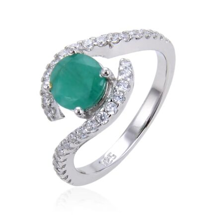 Vintage Emerald Round Cut Ring in Sterling Silver