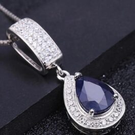 8mm Vintage Sapphire Pear Cut Pendants Necklace in Sterling Silver