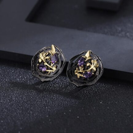 5mm Vintage Amethyst Pear Cut Stud Earrings in Sterling Silver - Image 3