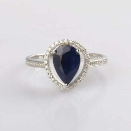 Vintage Sapphire Pear Cut Ring in Sterling Silver - Image 3