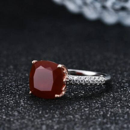 Vintage Red Agate Cushion Cut Ring in Sterling Silver - Image 2