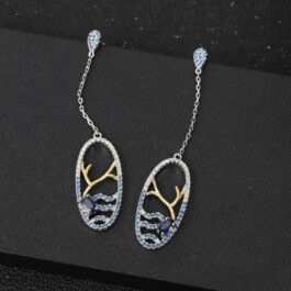 5mm Vintage Sapphire Oval Cut Drop Earrings in Sterling Silver