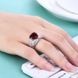 Vintage Red Agate Heart Cut Ring in Sterling Silver