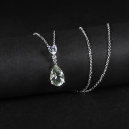 Vintage Green Amethyst Pear Cut Pendants Necklace in Sterling Silver