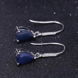 10mm Vintage Sapphire Pear Cut Drop Earrings in Sterling Silver