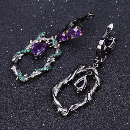 6mm Vintage Amethyst Pear Cut Drop Earrings in Sterling Silver - Image 2