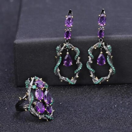 6mm Vintage Amethyst Pear Cut Drop Earrings in Sterling Silver - Image 4