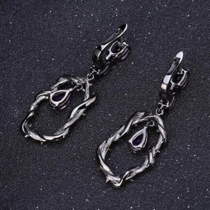 6mm Vintage Amethyst Pear Cut Drop Earrings in Sterling Silver - Image 3