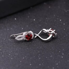 6mm Vintage Red Garnet Round Cut Drop Earrings in Sterling Silver