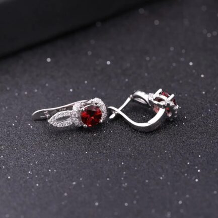 6mm Vintage Red Garnet Round Cut Drop Earrings in Sterling Silver - Image 2