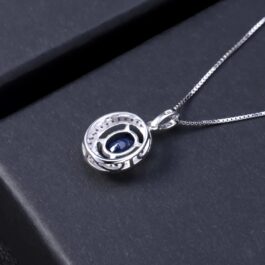 10mm Vintage Sapphire Oval Cut Pendants Necklace in Sterling Silver