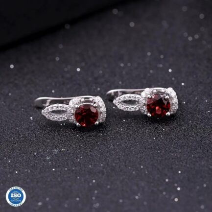 6mm Vintage Red Garnet Round Cut Drop Earrings in Sterling Silver - Image 3