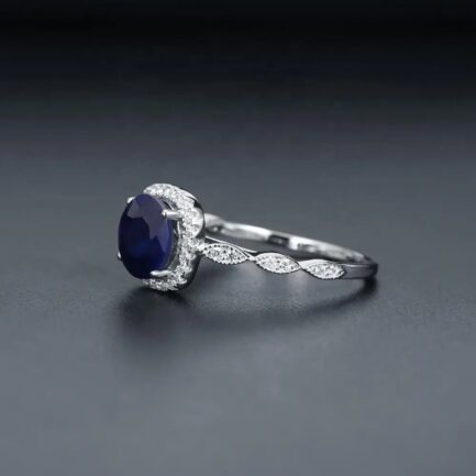 8mm Vintage Sapphire Round Cut Ring in Sterling Silver - Image 4