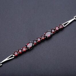 7mm Vintage Red Garnet Oval Cut Bracelet in Sterling Silver