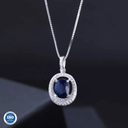 10mm Vintage Sapphire Oval Cut Pendants Necklace in Sterling Silver - Image 4