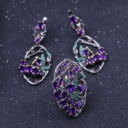 Vintage Amethyst Oval Cut Drop Earrings in Sterling Silver - Image 3