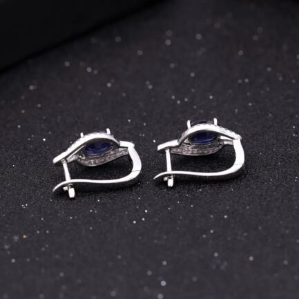 8mm Vintage Sapphire Oval Cut Stud Earrings in Sterling Silver - Image 2