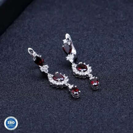 7mm Vintage Red Garnet Oval Cut Drop Earrings in Sterling Silver - Image 4