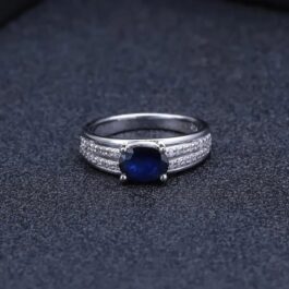 8mm Vintage Sapphire Oval Cut Ring in Sterling Silver