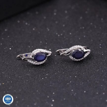 8mm Vintage Sapphire Oval Cut Stud Earrings in Sterling Silver - Image 3