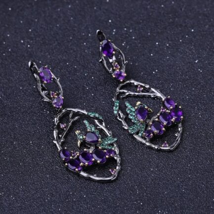 Vintage Amethyst Oval Cut Drop Earrings in Sterling Silver - Image 5