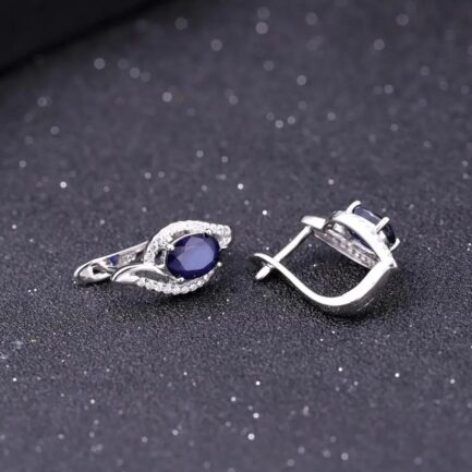 8mm Vintage Sapphire Oval Cut Stud Earrings in Sterling Silver - Image 4