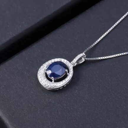 10mm Vintage Sapphire Oval Cut Pendants Necklace in Sterling Silver - Image 3