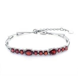 7mm Vintage Red Garnet Oval Cut Bracelet in Sterling Silver