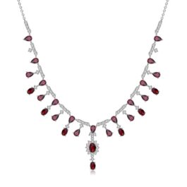 Vintage Red Garnet Pear Cut Wedding Necklace in Sterling Silver