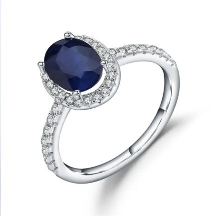 8mm Vintage Sapphire Oval Cut Ring in Sterling Silver